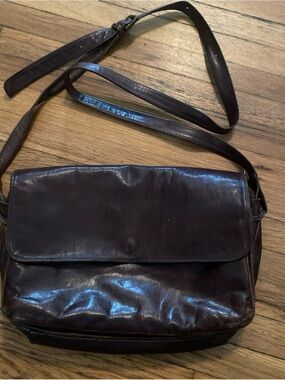 Vintage ENNY Brown Leather Flap Crossbody Bag Shoulder Purse Made in Italy